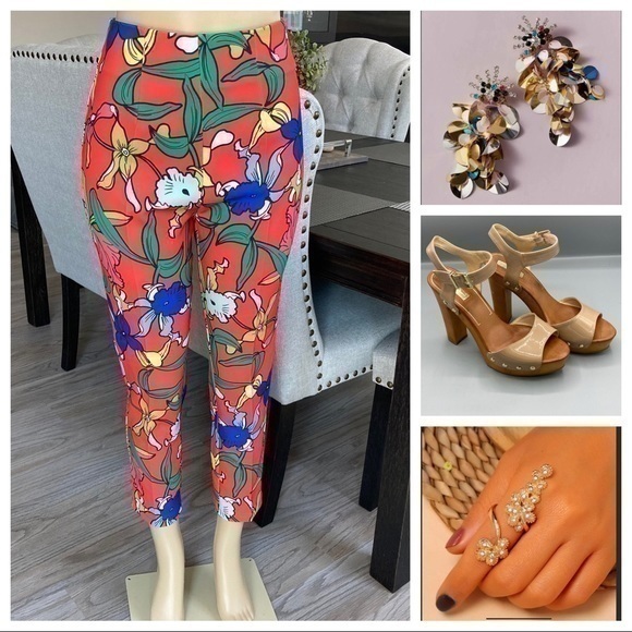 💋 M. Mix colorful floral dress career pants 2 - Picture 1 of 12